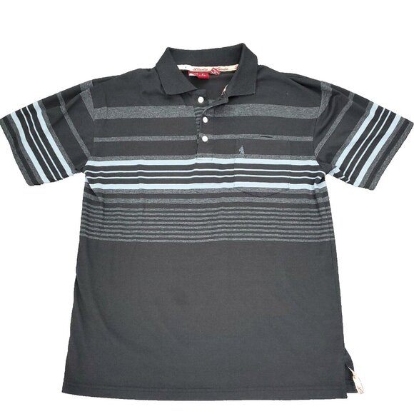 Lada Polo Shirt Mens Large Black Original Style Pocket Short Sleeve Striped - Picture 1 of 9